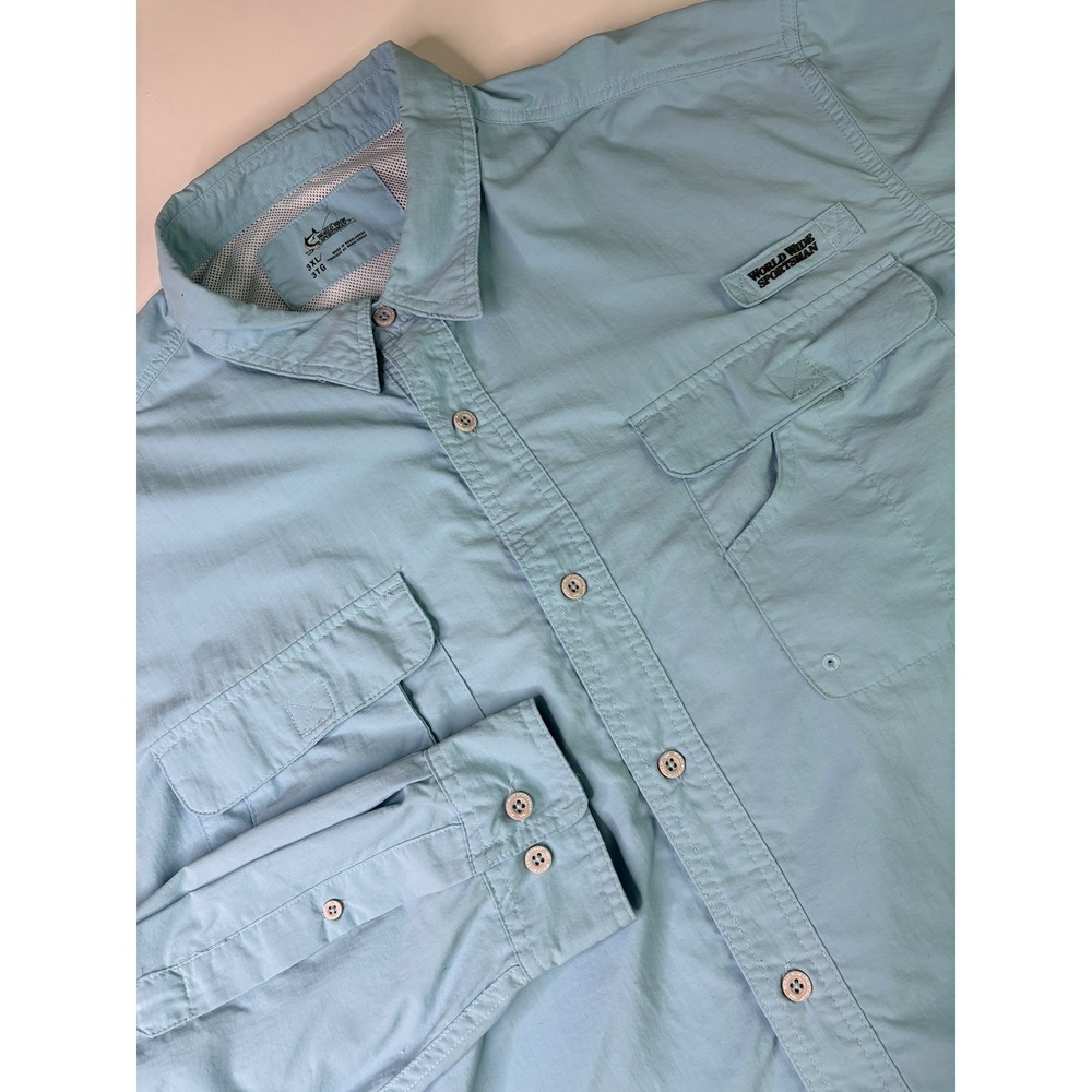 World Wide Sportsman Shirt Mens 3XL Green Plaid Long Sleeve Button Front Fishing